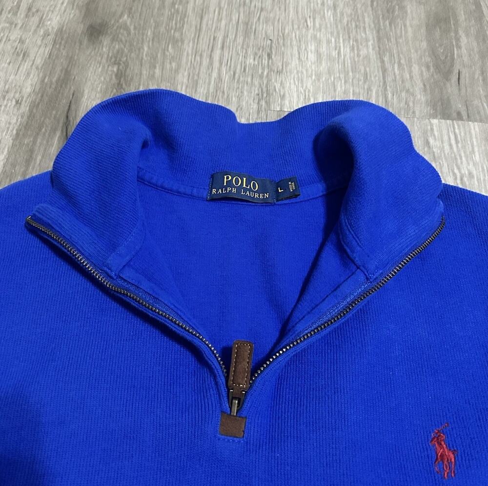 Polo Ralph Lauren Pima Cotton Quarter Zip Sweater Mens Large Blue Knit Pullover
